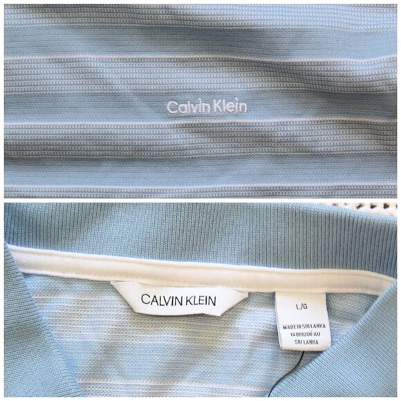 NWT Calvin Klein Allure Blue Striped Men's Polo T Shirt Short Sleeve Size Large - Picture 8 of 10